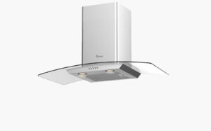 Hotte décorative verre galbé 90cm, 380m3 inox mécanique