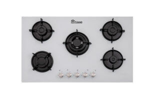 Table gaz 5 foyers verre blanc 70cm